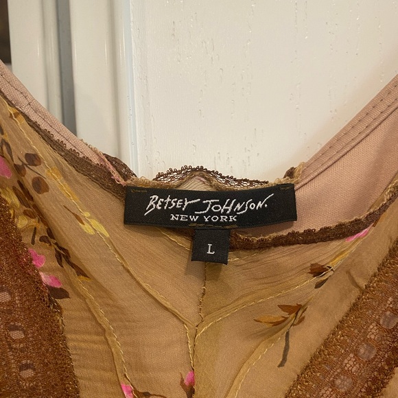 Vintage Betsy Johnson 90’s Silk Sheer Asymmetrical Floral Midi Dress Siz… - Picture 7 of 8